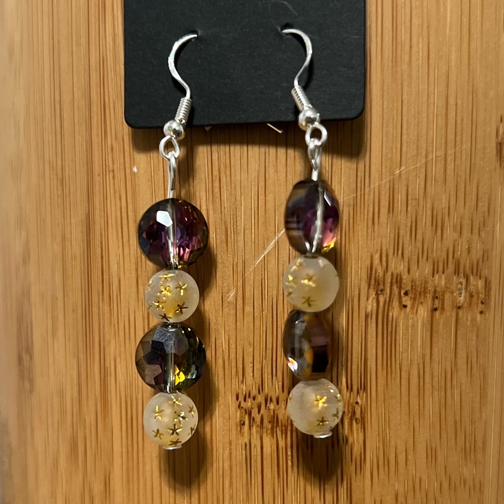 Elegant Purple and Gold Dangle Earrings